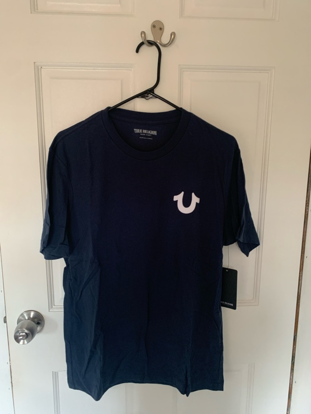 True Religion Navy Crew Neck Tee with White Horseshoe Logo